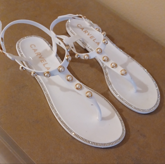 Carvela Kurt Geiger Pearl Jeweled & Rhinestones Flip Flop Sandals Size EU 40 - Picture 3 of 14
